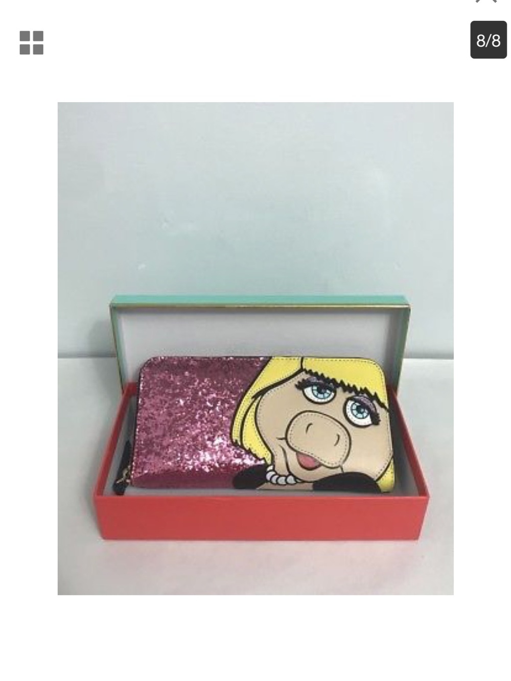 kate spade Pink Glitter Zip Card Holder with Character Applique